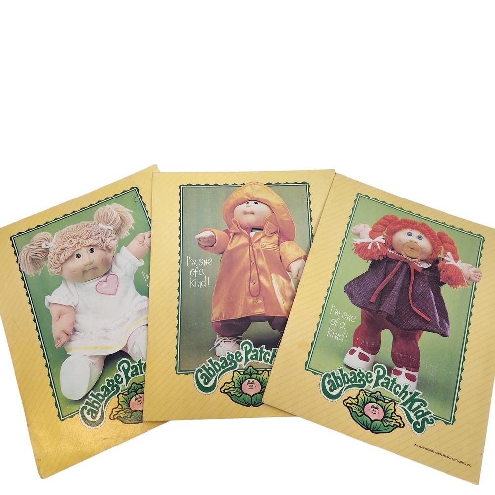 Vintage Cabbage Patch Kids Portfolio Folders Yellow A5 Children's Set Of 3 1984